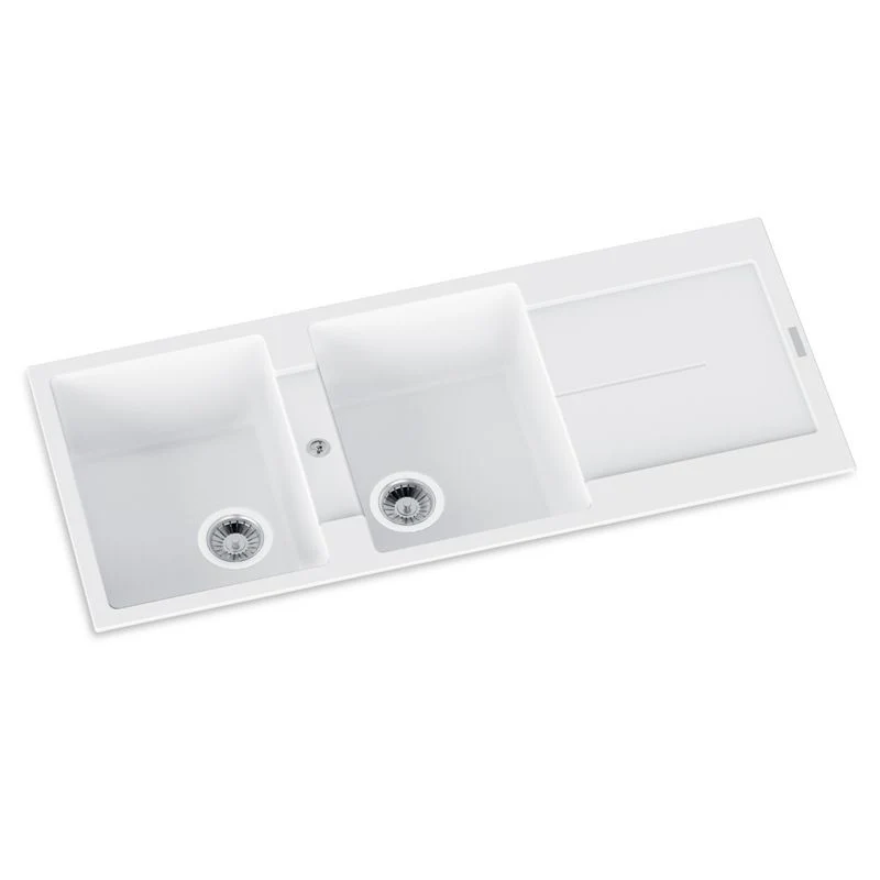 1160x500x200mm Carysil Enigma D200 Double Bowl with Drainer Board Granite Kitchen Sink Top Mount - Image 2