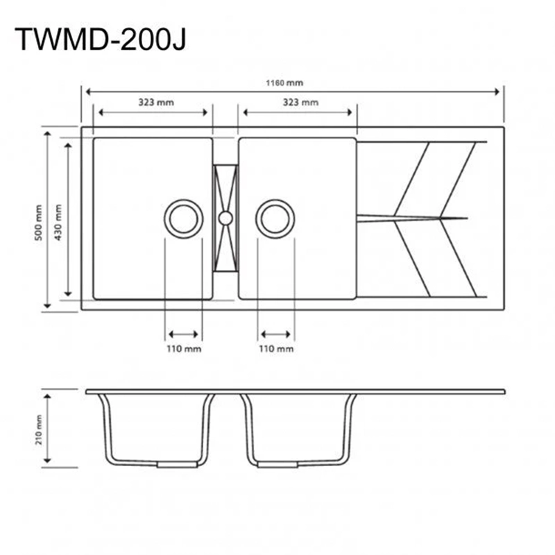 1160 x 500 x 210mm Carysil Jazz D200 Double Bowl Drainer Board Granite Kitchen Sink Top/Flush/Under Mount - Image 4