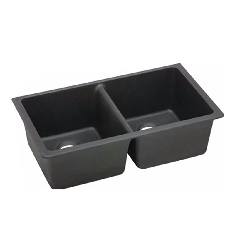 Black Kitchen Sink Granite Stone Under Mount Double Bowls 838x476x241mm