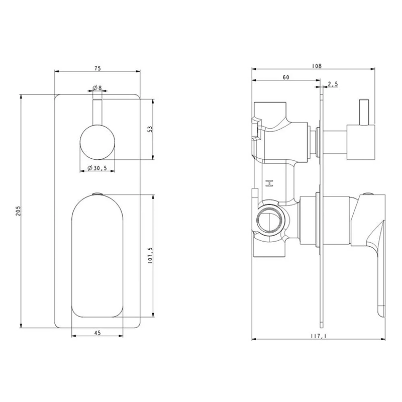 VOG Solid Brass Chrome Bath/Shower Wall Mixer with Diverter Wall Mounted - Image 2