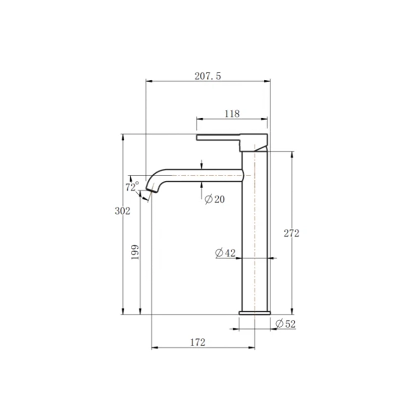 LUCID PIN Series Round Brushed Nickel Tall Basin Mixer - Image 5