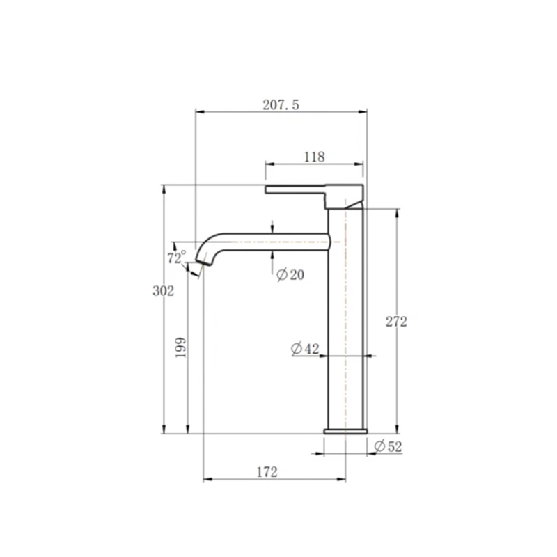 LUCID PIN Series Round Brushed Brass Tall Basin Mixer - Image 4