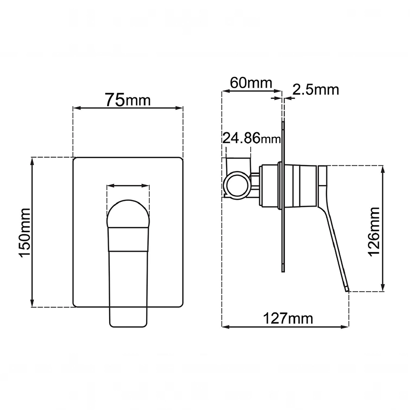 RUSHY Square Black Built-in Shower Mixer (color up) - Image 3