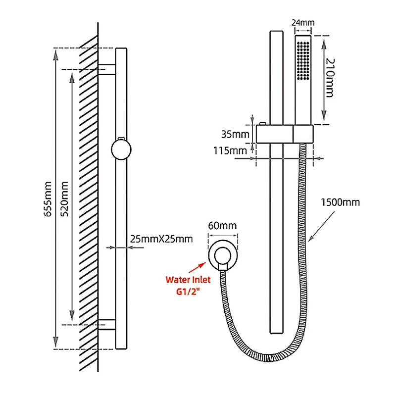 Brushed Nickel Shower Rail with Handheld Shower - Image 2
