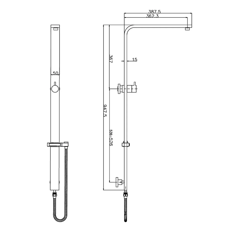 Chrome Square Shower Station without Shower Head and Handheld Shower (Wide Rail) - Image 2