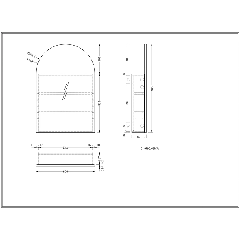 CARYSIL Imperial 600x900mm MATTE WHITE Arch Shaving Cabinet - Image 5