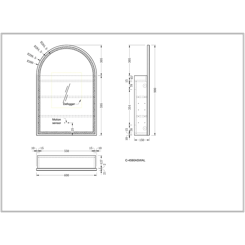 CARYSIL Imperial 600x900mm MATTE WHITE Arch LED Shaving Cabinet - Image 5