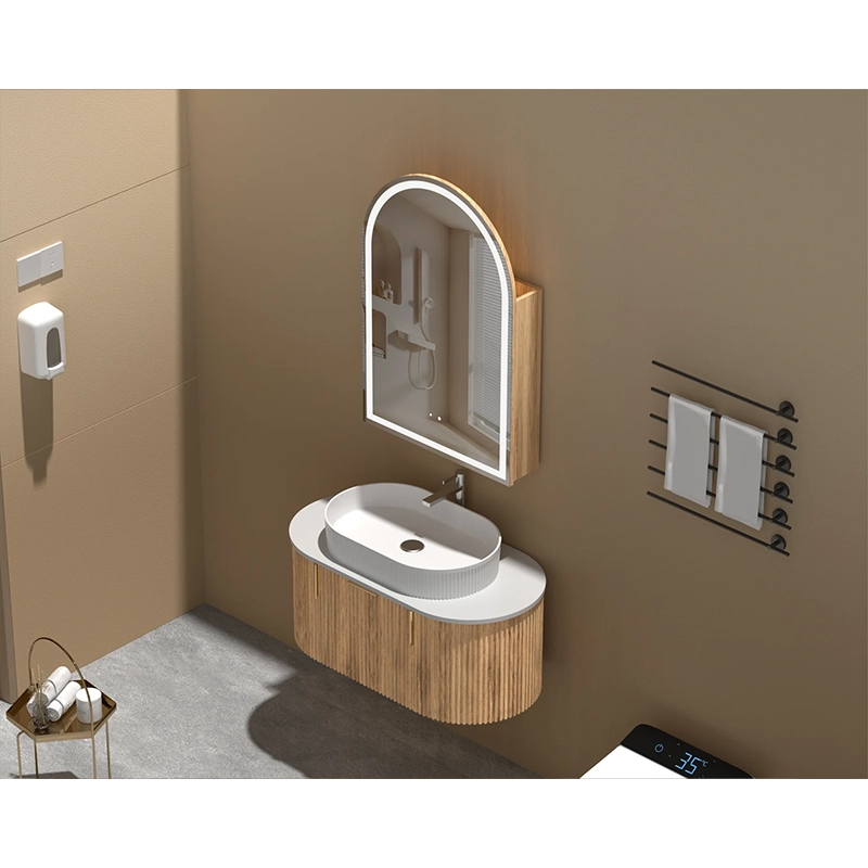 CARYSIL Imperial 600x900mm WALNUT Arch LED Shaving Cabinet - Image 4