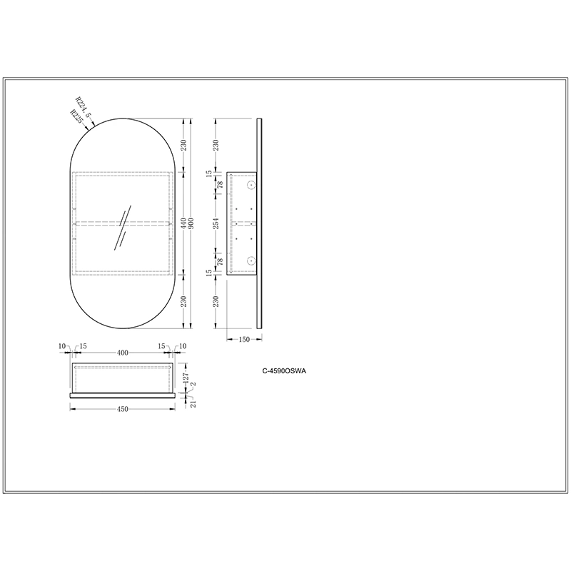CARYSIL Noble 450x900mm MATTE WHITE Oval Shaving Cabinet - Image 5