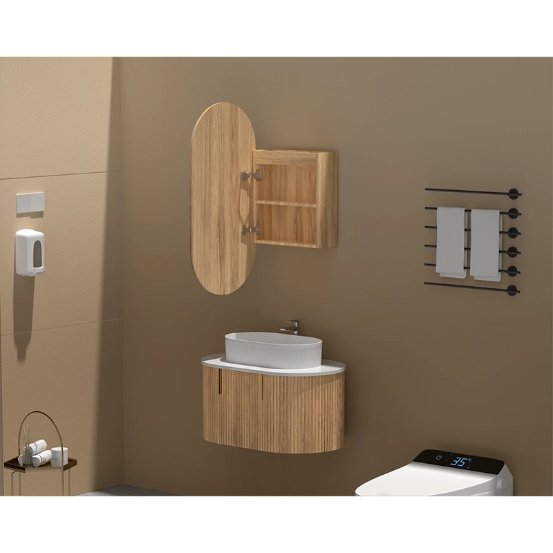 CARYSIL Noble 450x900mm WALNUT Oval LED Shaving Cabinet - Image 2