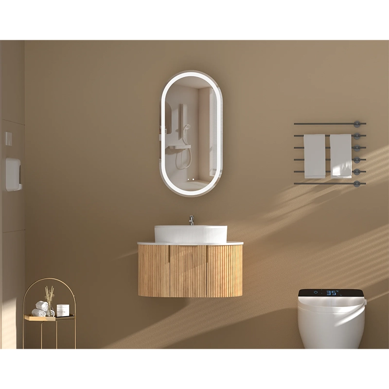 CARYSIL Noble 450x900mm WALNUT Oval LED Shaving Cabinet - Image 3