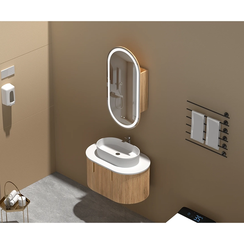 CARYSIL Noble 450x900mm WALNUT Oval LED Shaving Cabinet - Image 4