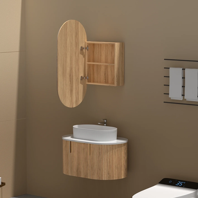 CARYSIL Noble 450x900mm WALNUT Oval Shaving Cabinet - Image 4