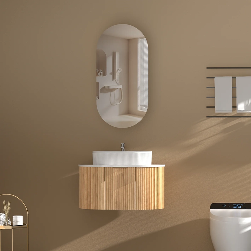 CARYSIL Noble 450x900mm WALNUT Oval Shaving Cabinet - Image 3