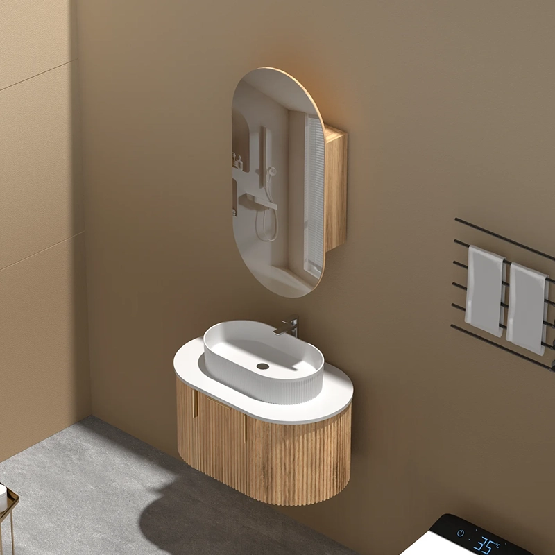 CARYSIL Noble 450x900mm WALNUT Oval Shaving Cabinet - Image 2