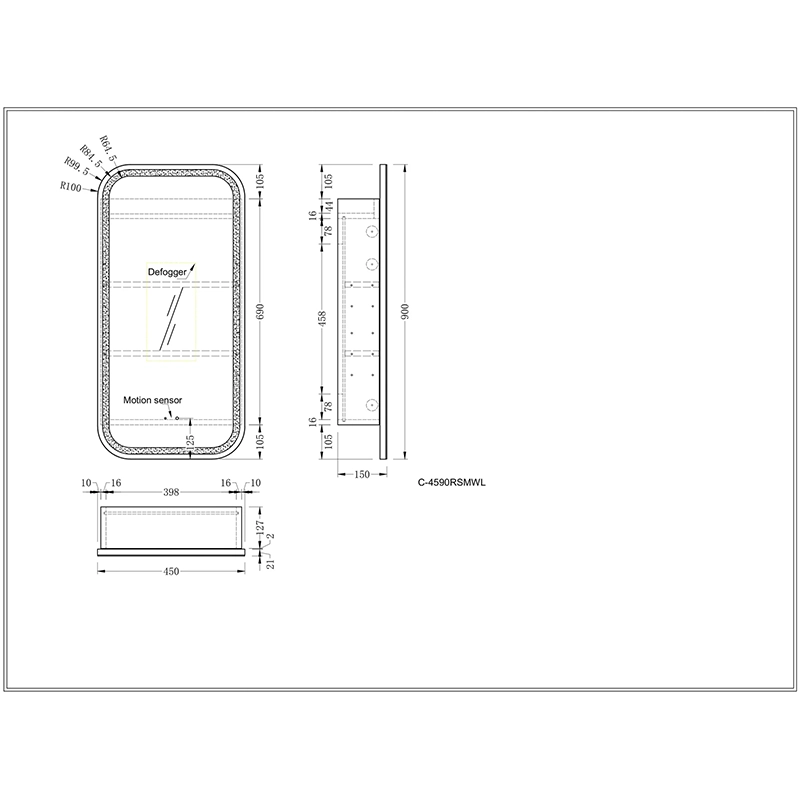CARYSIL EARLS 450x900mm MATTE WHITE Squircle LED Shaving Cabinet - Image 4