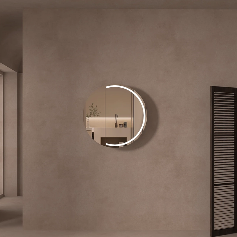 CARYSIL Orbit Series Round 800x800mm Walnut LED Shaving Cabinet - Image 3