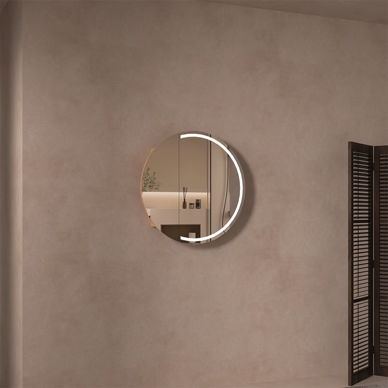 CARYSIL Orbit Series Round 800x800mm Walnut LED Shaving Cabinet