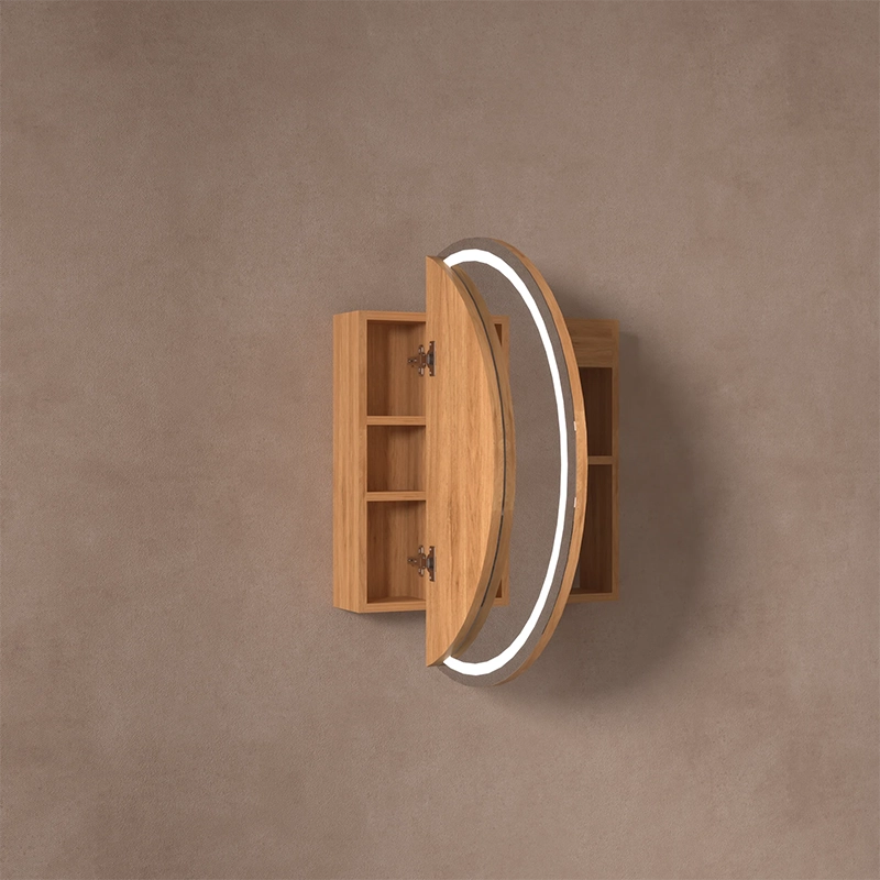 CARYSIL Orbit Series Round 800x800mm Walnut LED Shaving Cabinet - Image 4