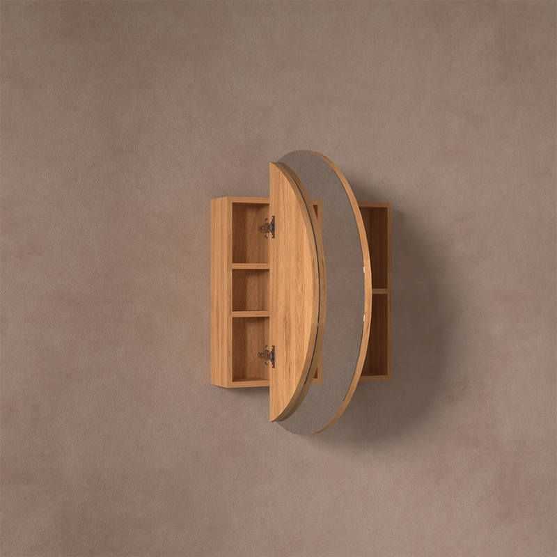 CARYSIL Orbit Series Round 800x800mm Walnut Shaving Cabinet - Image 3