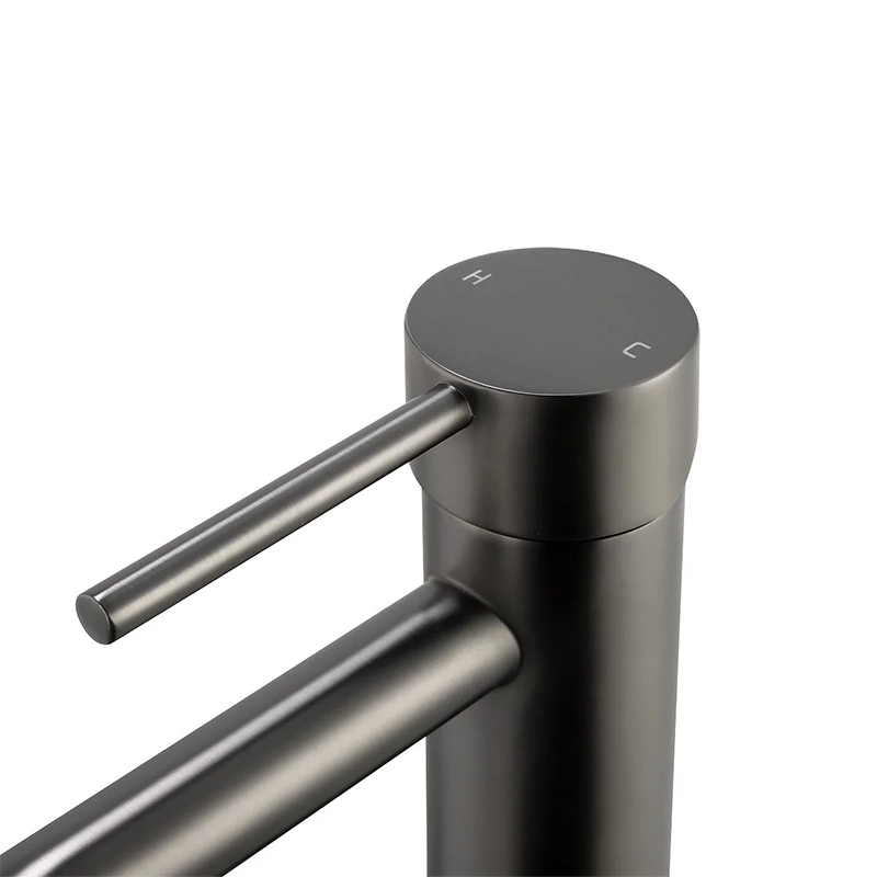 LUCID PIN Series Round Brushed Gun Metal Grey Basin Mixer - Image 3