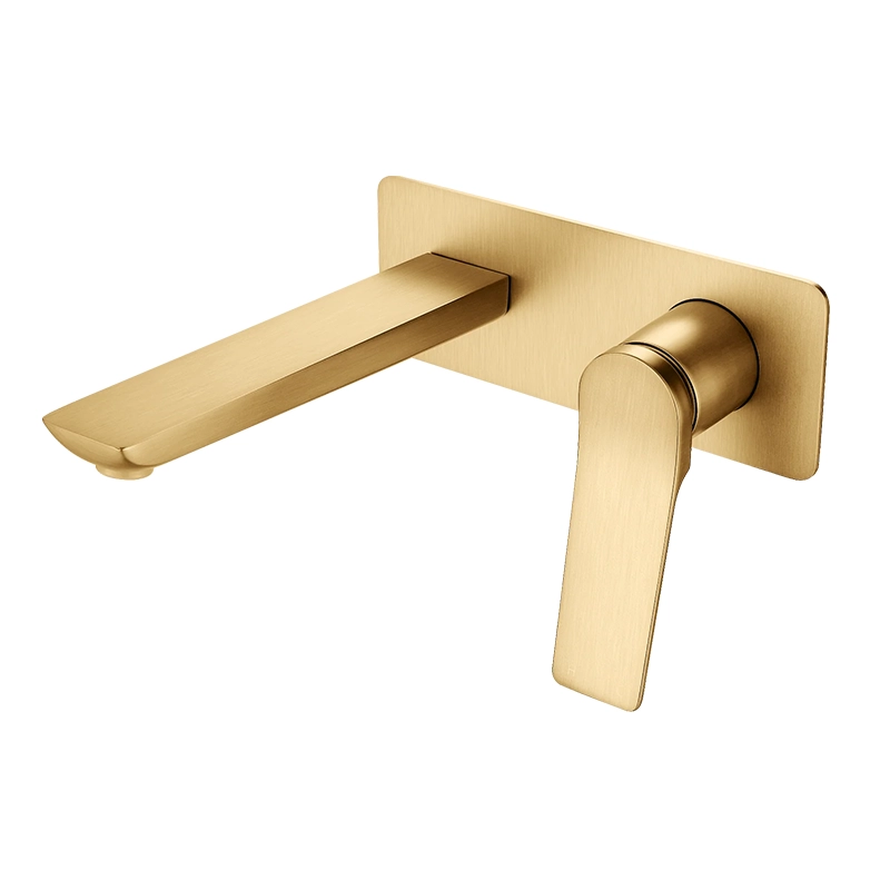 RUSHY Series Square Brushed Yellow Gold Wall Mixer with Spout (color up) (with extension)
