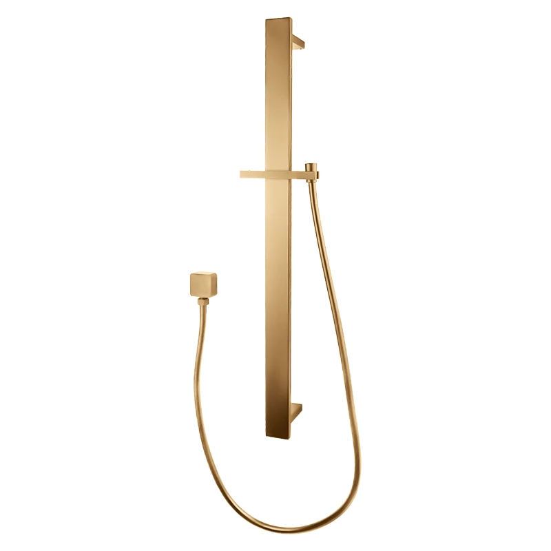 Square Brushed Brass Sliding Shower Rail without handheld Shower (PVC Hose)