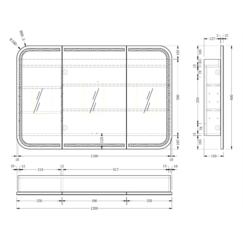 CARYSIL 1200x800mm Grand LED Matte White Shaving Cabinet - Image 4