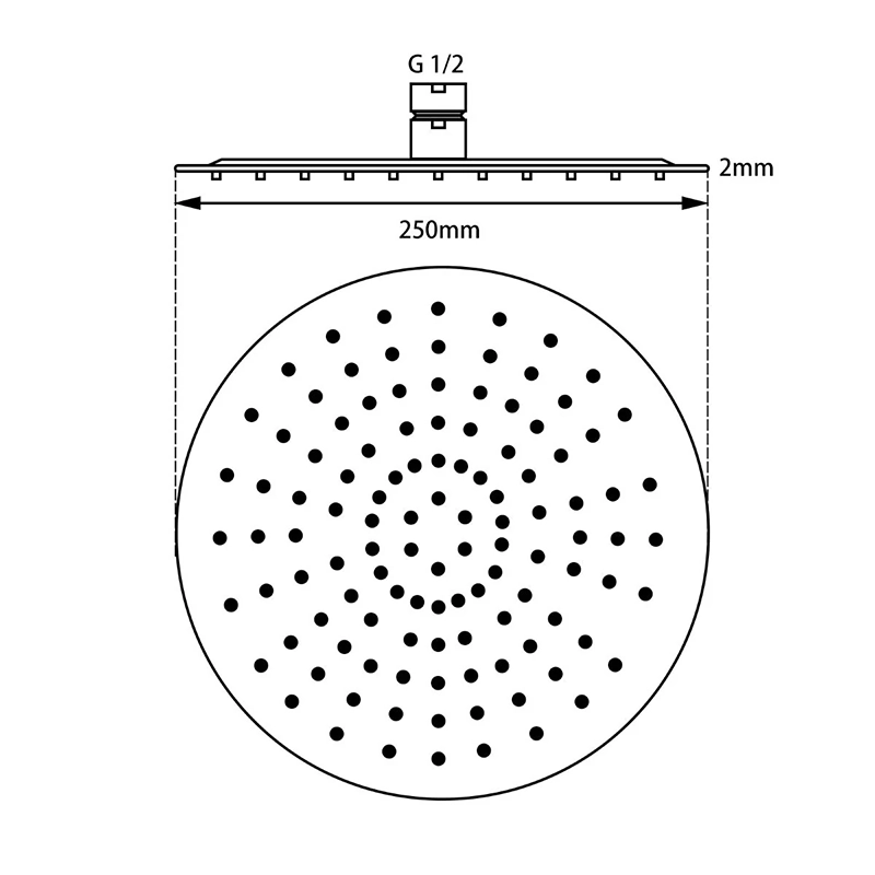 Super-slim Round Black Rainfall Shower Head 250mm - Image 2
