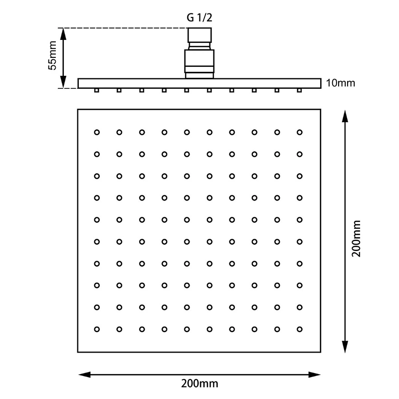 Square Chrome ABS Rainfall Shower Head 200mm - Image 2