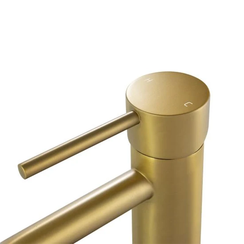 LUCID PIN Series Round Brushed Brass Tall Basin Mixer - Image 2