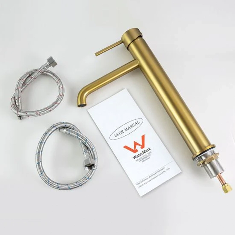 LUCID PIN Series Round Brushed Brass Tall Basin Mixer - Image 3