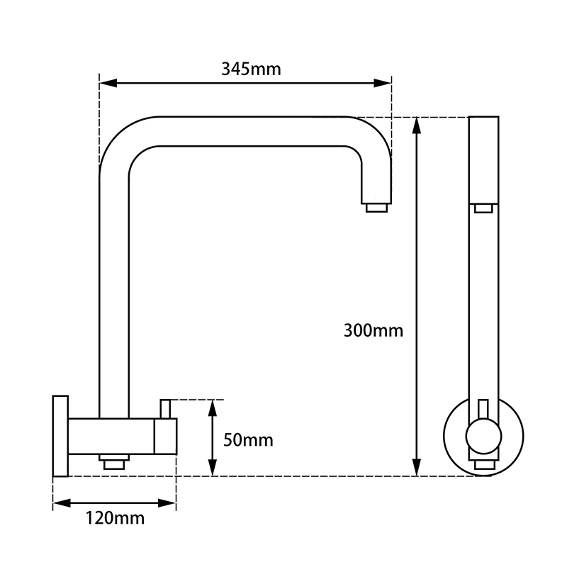 300mm Height Round Chrome Top Water Inlet Shower Rail - Image 2
