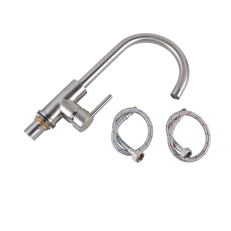 Round Brushed Nickel Kitchen Sink Mixer Tap - Image 3