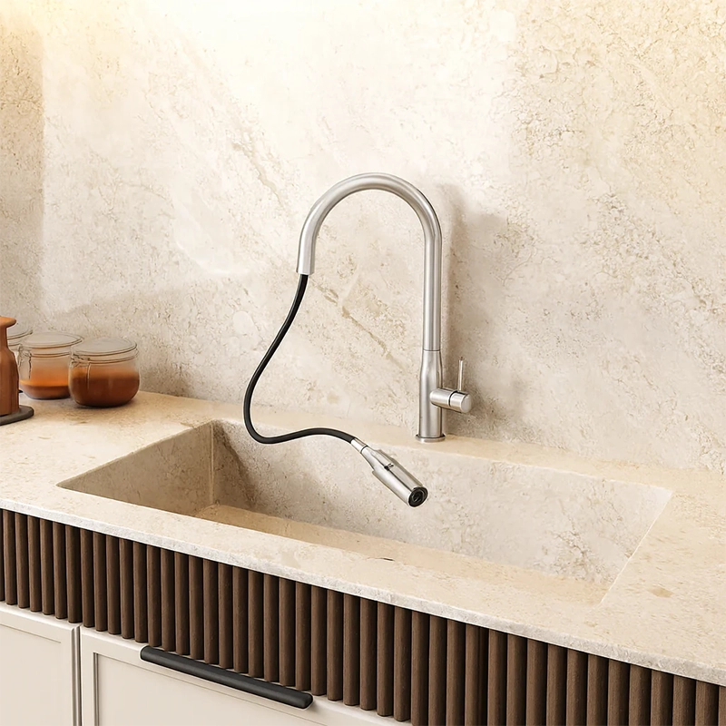 Navona Carysil Slim Chrome Pull Out Kitchen Mixer - Image 2
