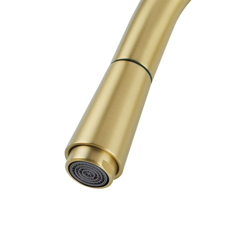 Round Brushed Yellow Gold Pull Out Kitchen Sink Mixer Tap - Image 2