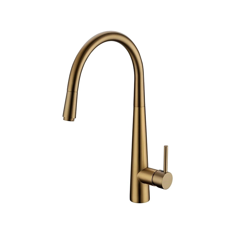 Round Brushed Yellow Gold Pull Out Kitchen Sink Mixer Tap