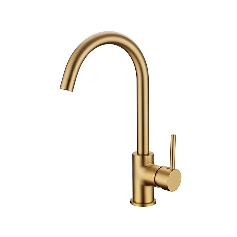 Round Brushed Yellow Gold Kitchen Sink Mixer Tap