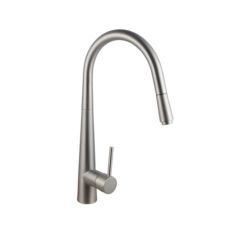 Round Brushed Nickel Pull Out Kitchen Sink Mixer Tap