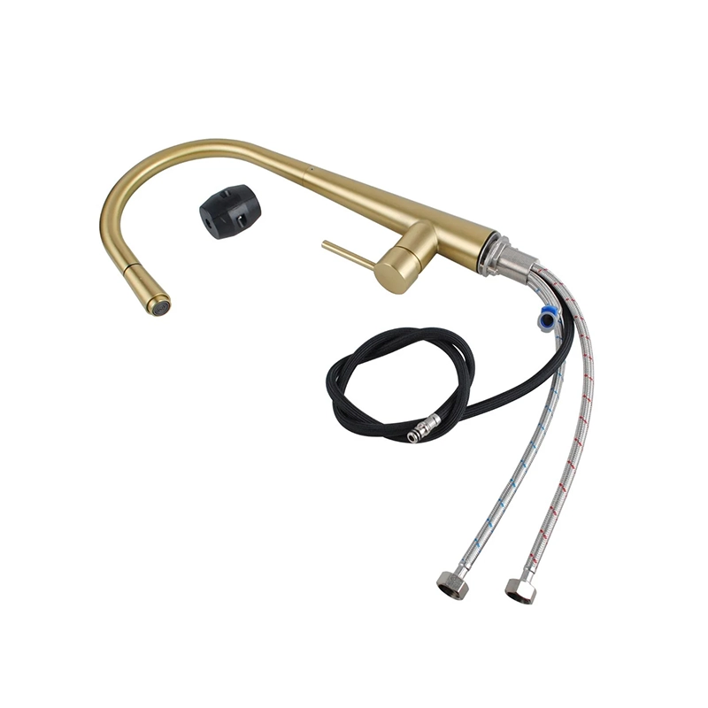 Round Brushed Yellow Gold Pull Out Kitchen Sink Mixer Tap - Image 3